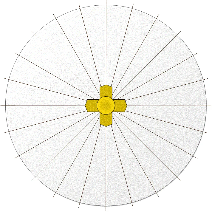 和傘の面を上から見た図。絵付けの位置を指定するためのもの